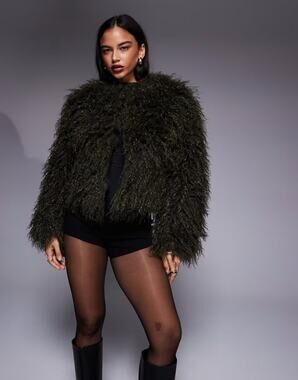 ASOS Cropped Faux Fur Coat In Green - 6